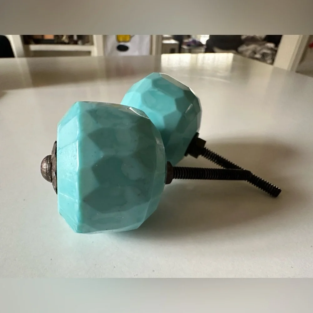 Anthropologie Ceramic Knobs in color Turquoise Set 2 - Picture 3 of 7